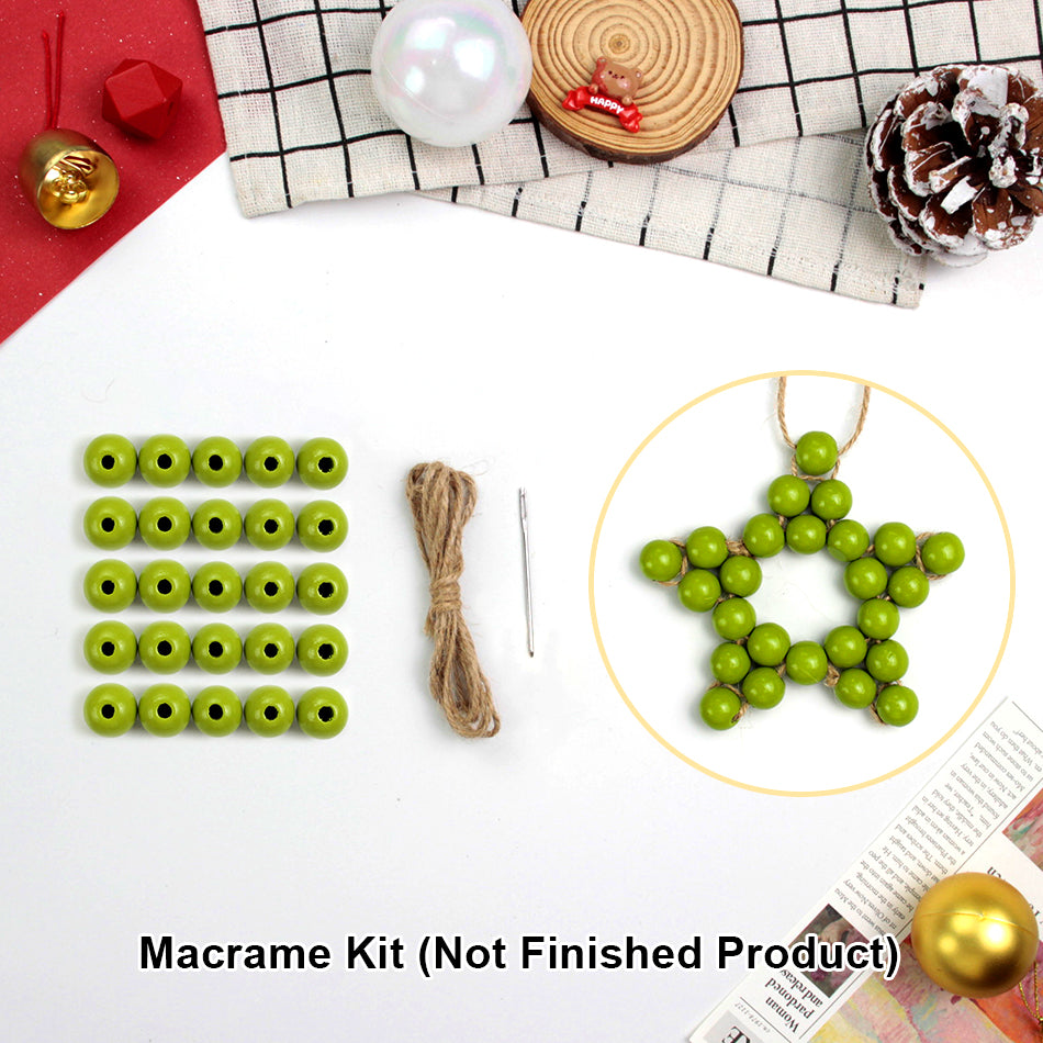 Macrame Kit Christmas Wooden Bead Star Weaving Kit | Single-Color Beads | Symmetrical & Plump | Multi-Scene Decor | Beginner-Friendly| Car/Home Use