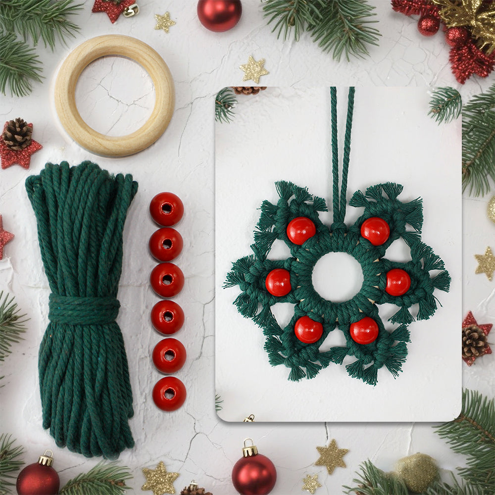 Wooden Bead Woven Snowflake Ornament Kit - Macrame Kit for Christmas Decoration, Car & Bag DIY Accessory&Holiday Decoration