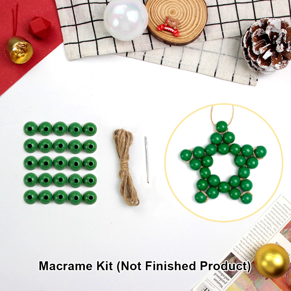 Macrame Kit Christmas Wooden Bead Star Weaving Kit | Single-Color Beads | Symmetrical & Plump | Multi-Scene Decor | Beginner-Friendly| Car/Home Use