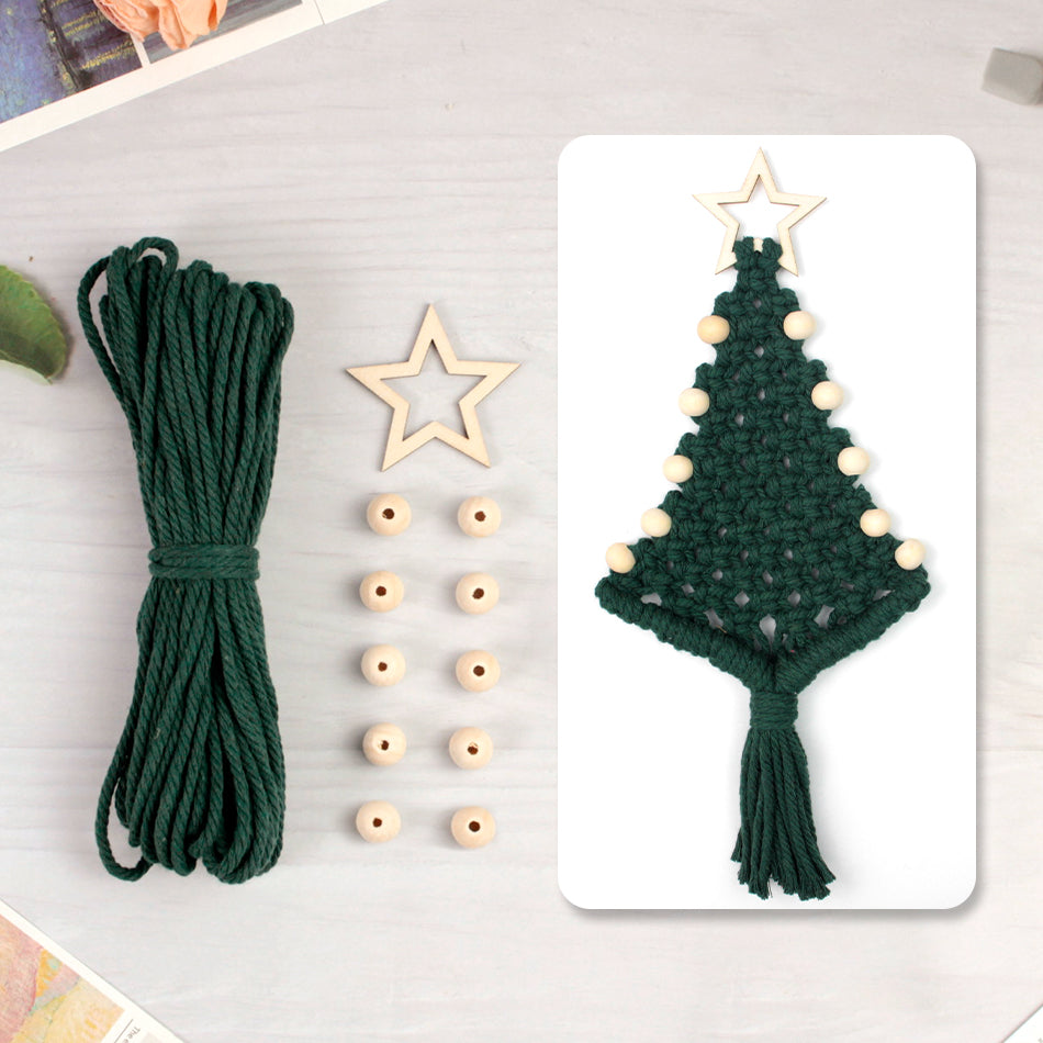 Christmas Tree Ornament Weaving Kit Macrame Kit | Car/Bag Pendant | Holiday DIY Gift | Beginner-Suitable Wooden Bead Christmas Tree