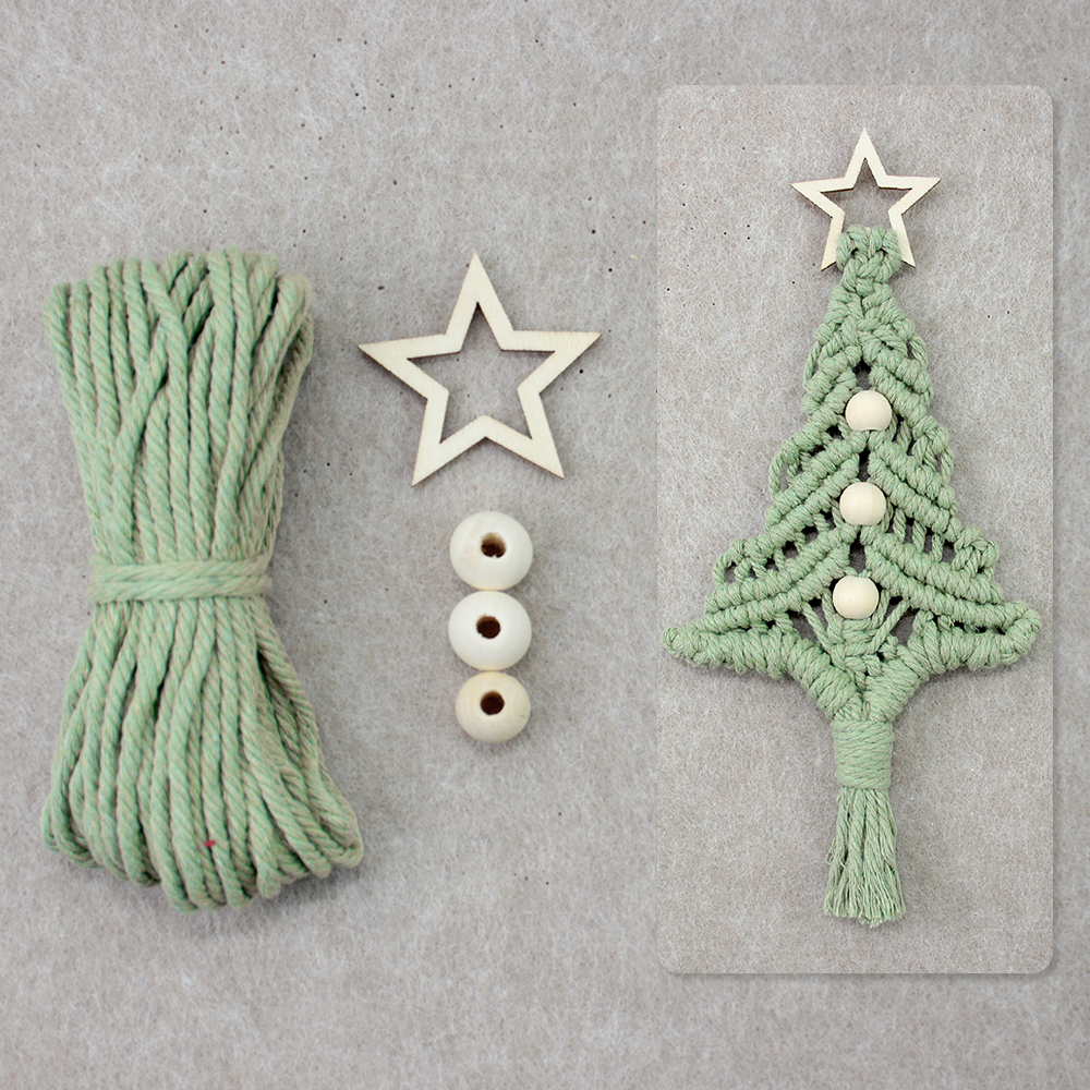 Beginner-Friendly DIY Wooden Bead Christmas Tree Macrame Kit - Holiday Decoration Pendant, Home & Car Christmas Ornament