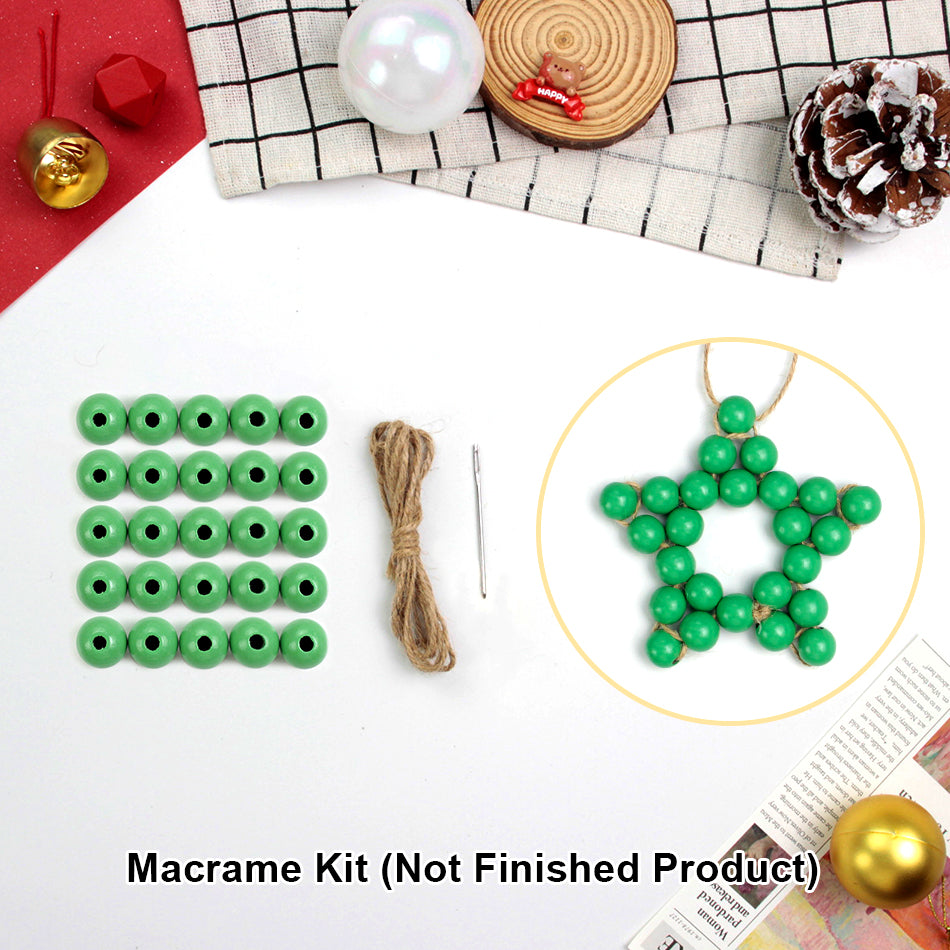 Macrame Kit Christmas Wooden Bead Star Weaving Kit | Single-Color Beads | Symmetrical & Plump | Multi-Scene Decor | Beginner-Friendly| Car/Home Use