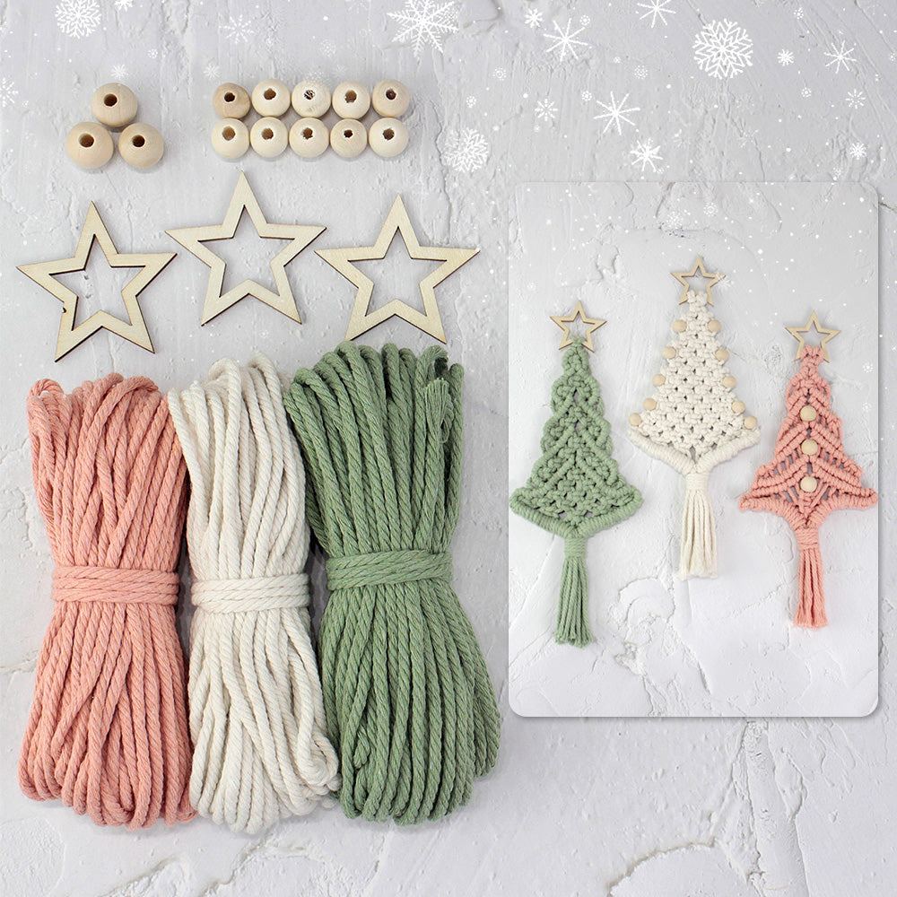 Macrame Kit Christmas Tree Combo Weaving Kit | 3 Tutorials | Xmas Ornament/Car Charm | Beginner Weaving | Handmade Gift