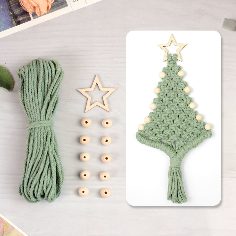Christmas Tree Ornament Weaving Kit Macrame Kit | Car/Bag Pendant | Holiday DIY Gift | Beginner-Suitable Wooden Bead Christmas Tree
