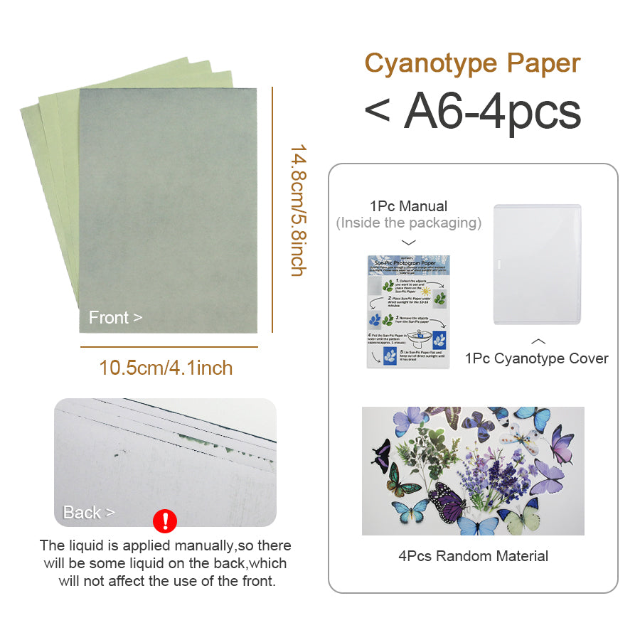 A6 Cyanotype Craft Kit Cyanotype Set | 4 Templates | Sun Printing Paper | For Parent-Child Activities/DIY Enthusiasts| For Bookmarks/Plant