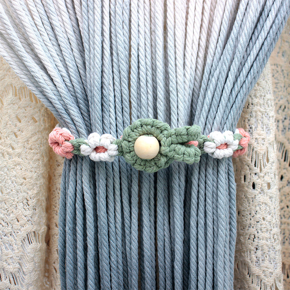 Macrame Kit Daisy Curtain Tieback Weaving Kit | Adjustable Strap | Organizing Band | Beginner Weaving | Exquisite Flower