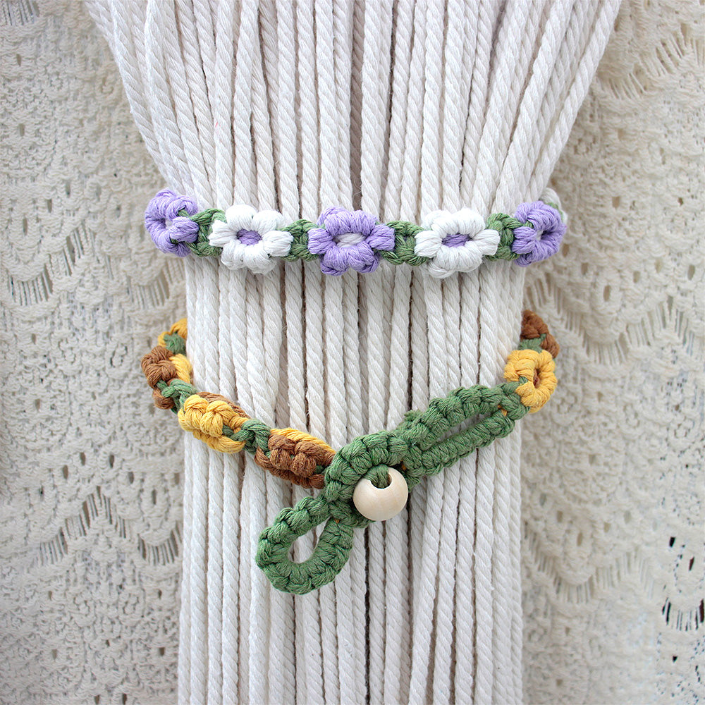 Macrame Kit Daisy Curtain Tieback Weaving Kit | Adjustable Strap | Organizing Band | Beginner Weaving | Exquisite Flower