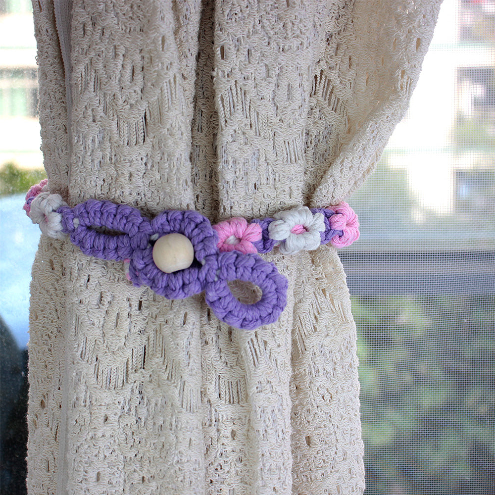 Macrame Kit Daisy Curtain Tieback Weaving Kit | Adjustable Strap | Organizing Band | Beginner Weaving | Exquisite Flower