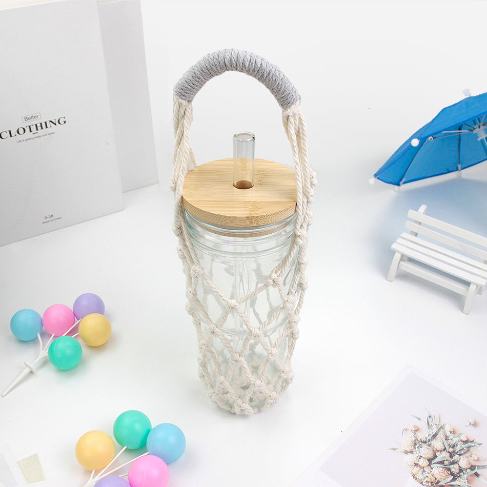 Hollow Cup Sleeve Weaving Kit Macrame Kit | 2-Color Weaving | Multi-Cup Fit | Anti-Chafing | DIY Gift| Beginner-Friendly