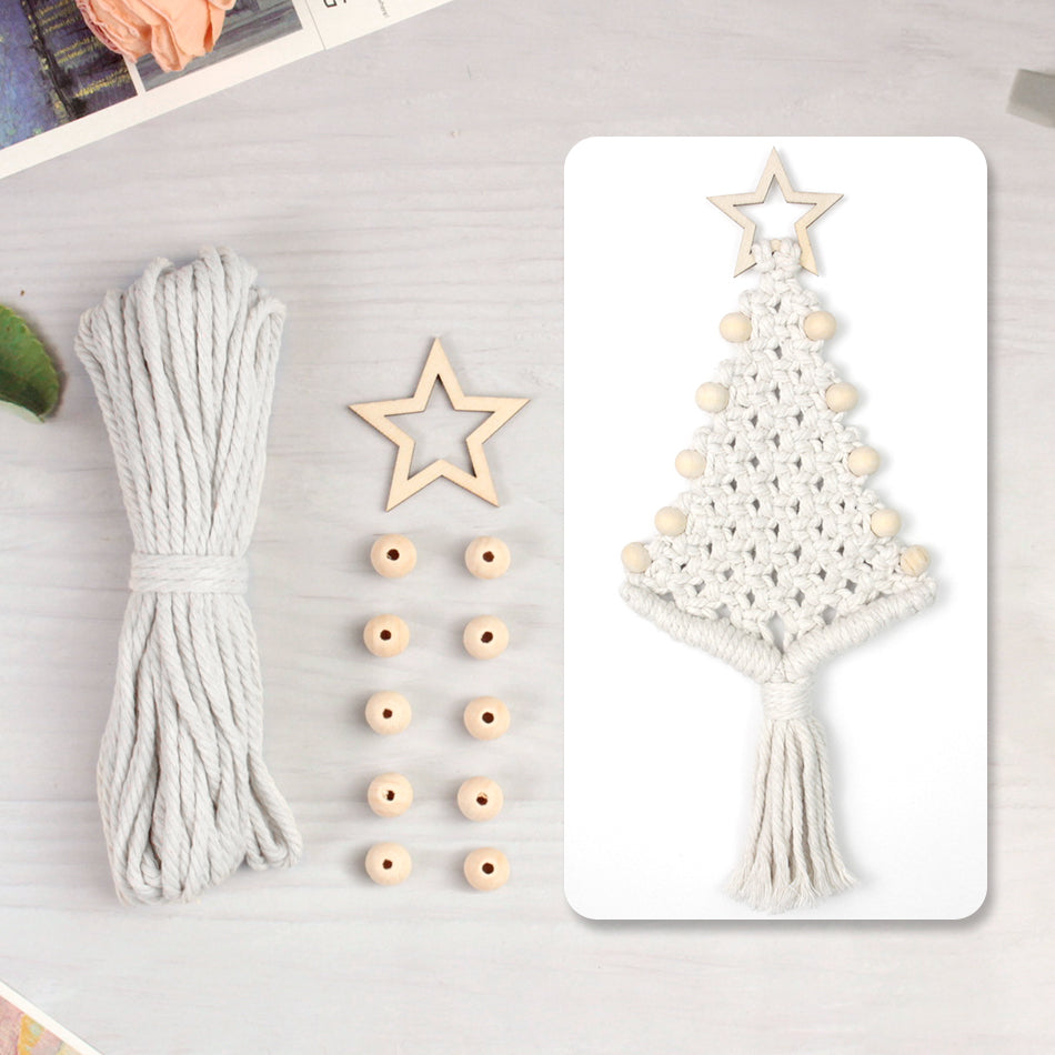 Christmas Tree Ornament Weaving Kit Macrame Kit | Car/Bag Pendant | Holiday DIY Gift | Beginner-Suitable Wooden Bead Christmas Tree