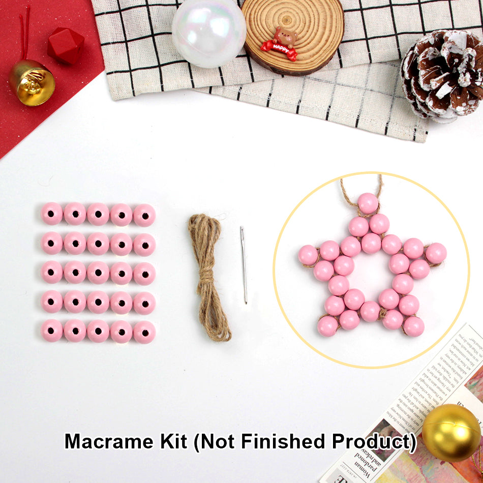 Macrame Kit Christmas Wooden Bead Star Weaving Kit | Single-Color Beads | Symmetrical & Plump | Multi-Scene Decor | Beginner-Friendly| Car/Home Use