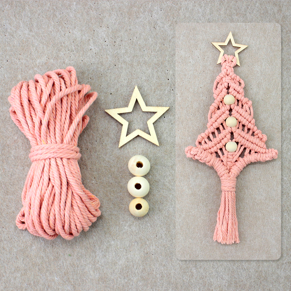 Beginner-Friendly DIY Wooden Bead Christmas Tree Macrame Kit - Holiday Decoration Pendant, Home & Car Christmas Ornament