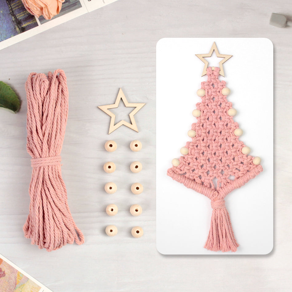 Christmas Tree Ornament Weaving Kit Macrame Kit | Car/Bag Pendant | Holiday DIY Gift | Beginner-Suitable Wooden Bead Christmas Tree