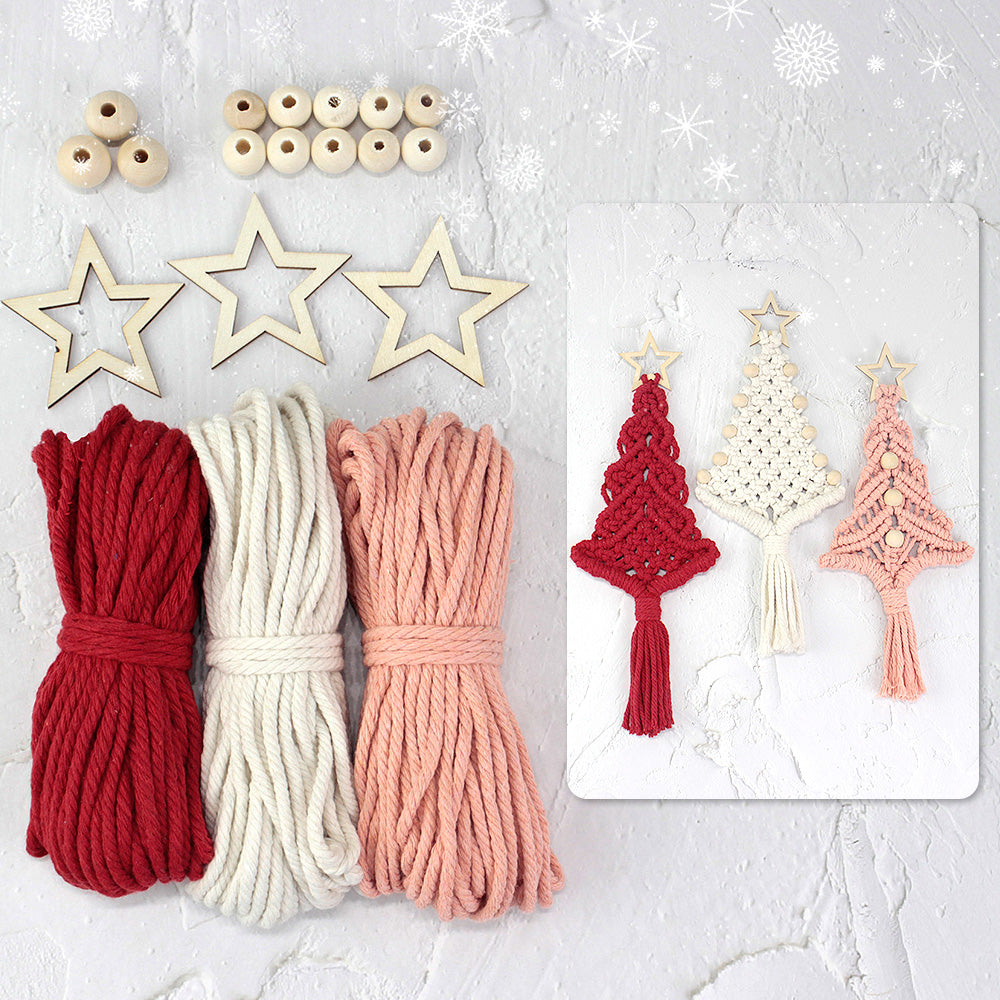 Macrame Kit Christmas Tree Combo Weaving Kit | 3 Tutorials | Xmas Ornament/Car Charm | Beginner Weaving | Handmade Gift