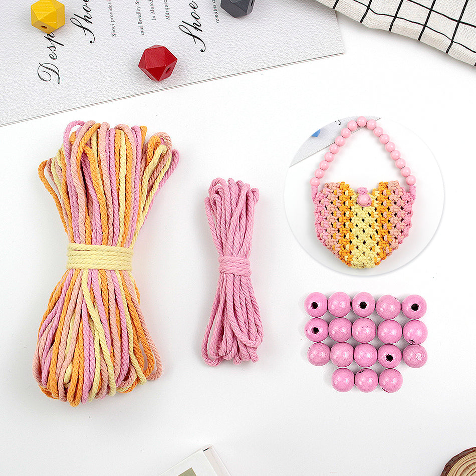 Macrame Kit Heart-Shaped Beaded Tote Weaving Kit | Dopamine Colors | Commute/Outing Use | Beginner-Friendly | DIY Gift