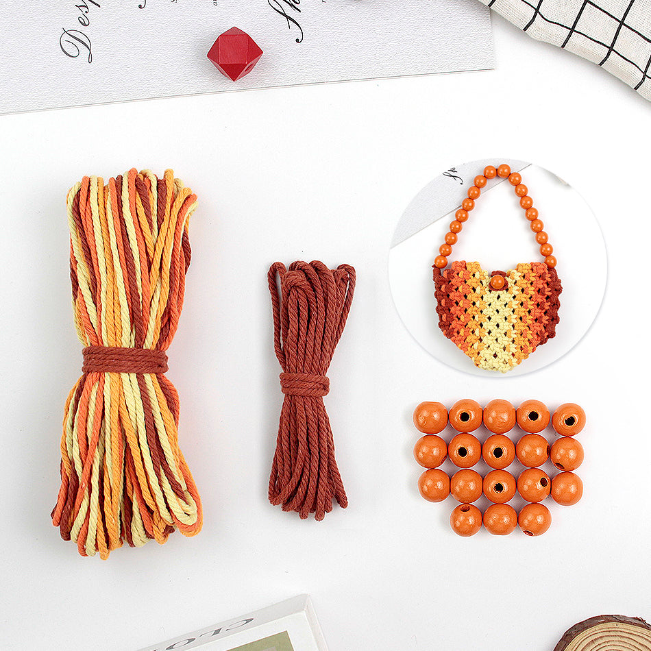 Macrame Kit Heart-Shaped Beaded Tote Weaving Kit | Dopamine Colors | Commute/Outing Use | Beginner-Friendly | DIY Gift