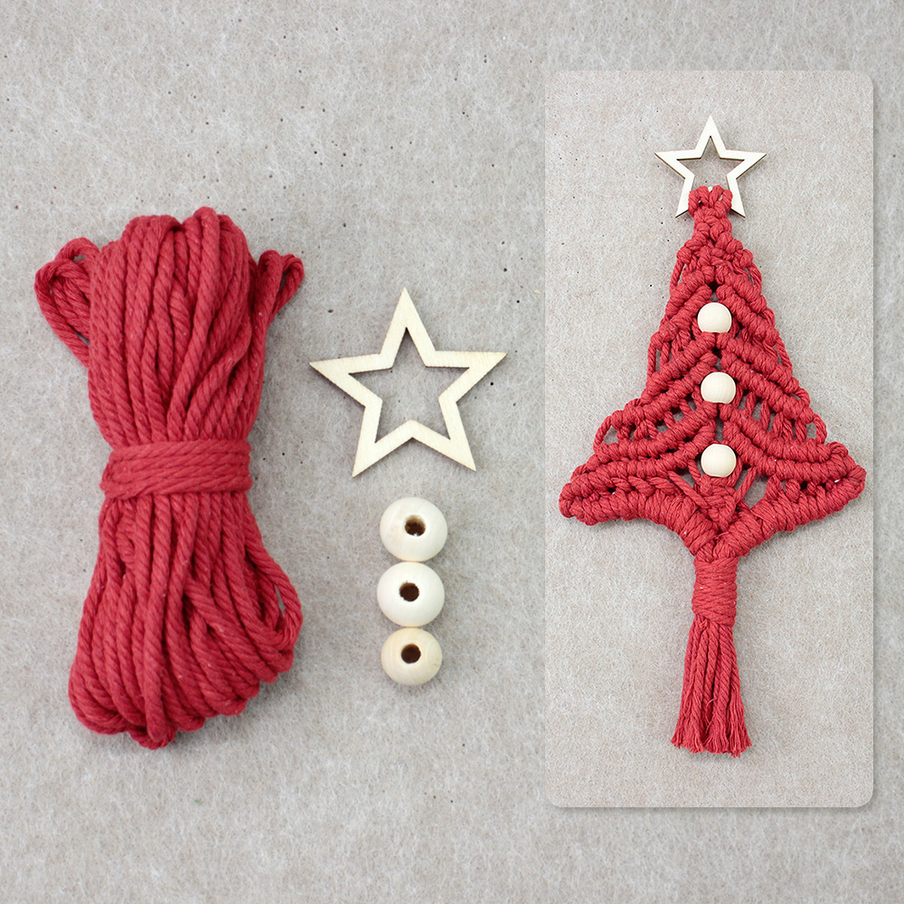 Beginner-Friendly DIY Wooden Bead Christmas Tree Macrame Kit - Holiday Decoration Pendant, Home & Car Christmas Ornament