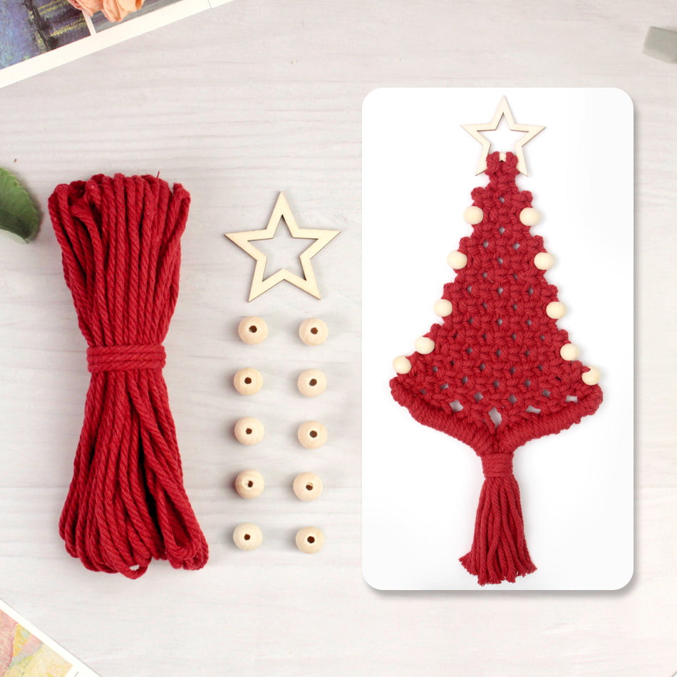 Christmas Tree Ornament Weaving Kit Macrame Kit | Car/Bag Pendant | Holiday DIY Gift | Beginner-Suitable Wooden Bead Christmas Tree