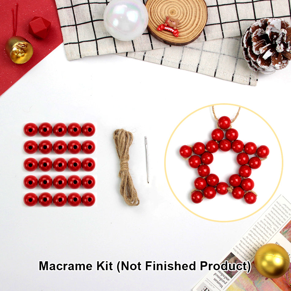 Macrame Kit Christmas Wooden Bead Star Weaving Kit | Single-Color Beads | Symmetrical & Plump | Multi-Scene Decor | Beginner-Friendly| Car/Home Use