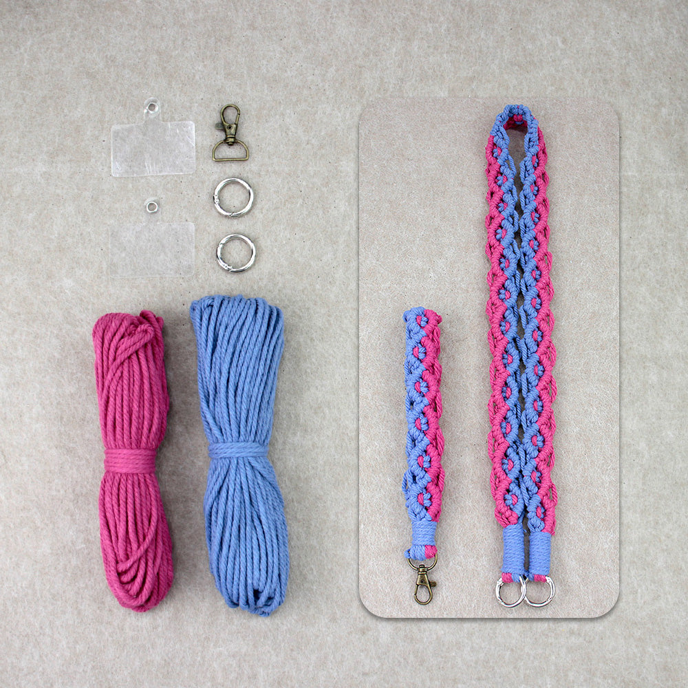 Macrame Kit Diagonal Curl Knot Keychain Combo Kit | Phone Wristband/Lanyard | Anti-Lost String | Beginner Weaving Lanyard