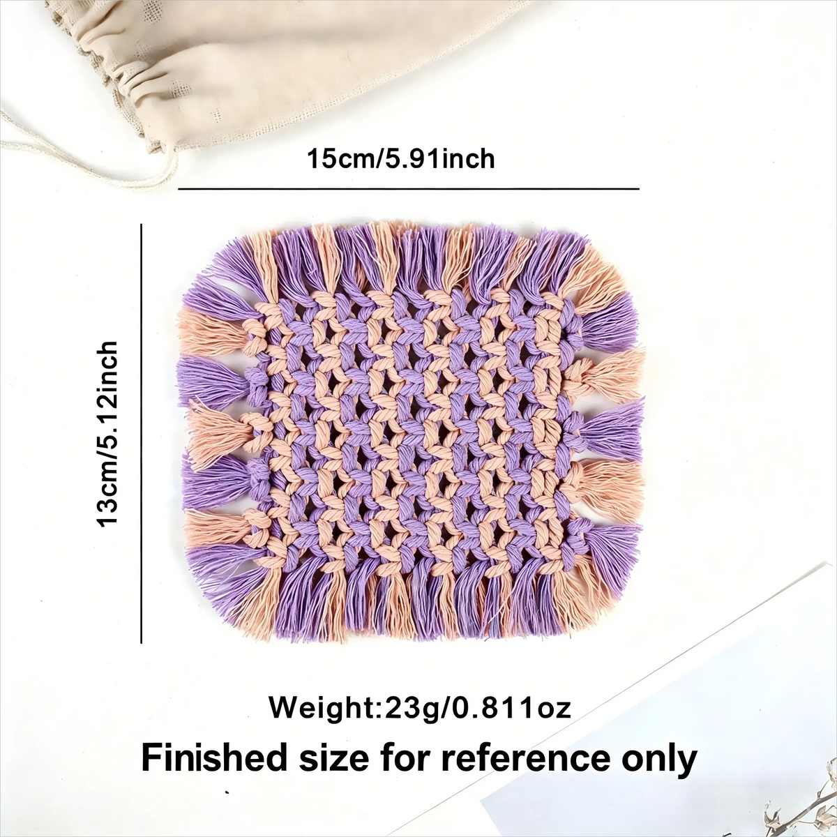 Macrame Kit for Beginners, Boho Square Tassel Coaster DIY Kit, Table Home Decor