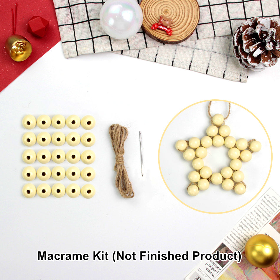 Macrame Kit Christmas Wooden Bead Star Weaving Kit | Single-Color Beads | Symmetrical & Plump | Multi-Scene Decor | Beginner-Friendly| Car/Home Use