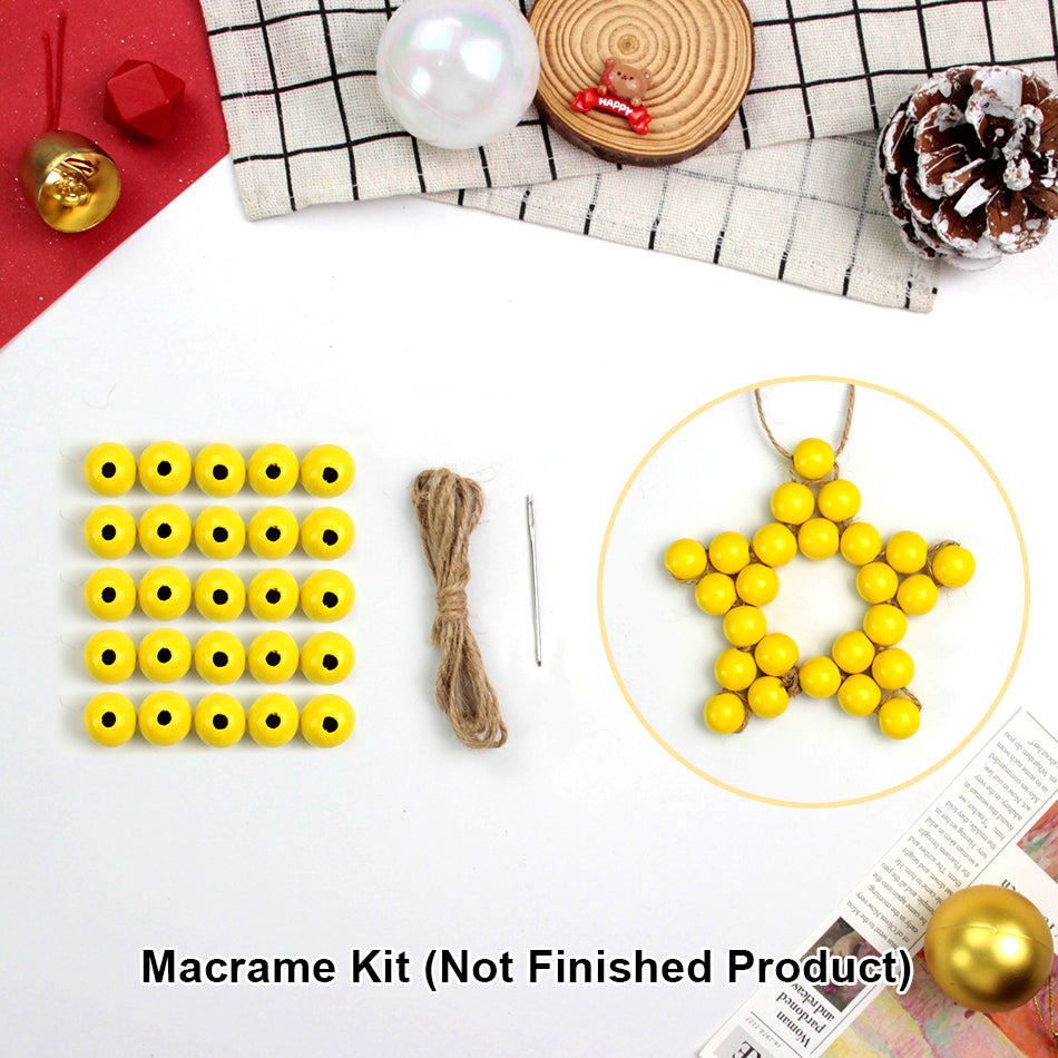 Macrame Kit Christmas Wooden Bead Star Weaving Kit | Single-Color Beads | Symmetrical & Plump | Multi-Scene Decor | Beginner-Friendly| Car/Home Use