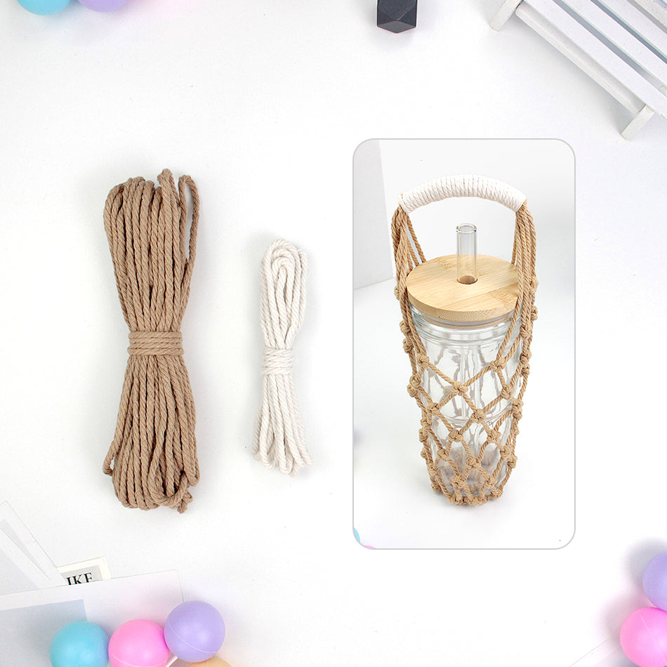 Hollow Cup Sleeve Weaving Kit Macrame Kit | 2-Color Weaving | Multi-Cup Fit | Anti-Chafing | DIY Gift| Beginner-Friendly