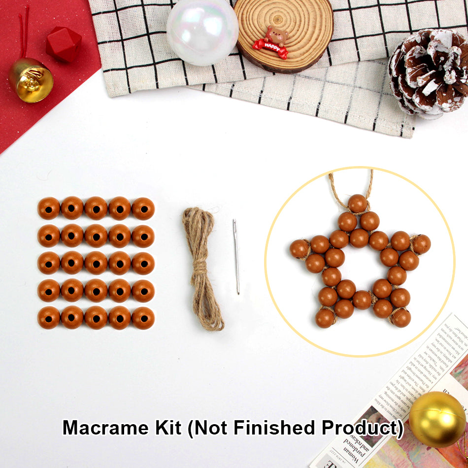 Macrame Kit Christmas Wooden Bead Star Weaving Kit | Single-Color Beads | Symmetrical & Plump | Multi-Scene Decor | Beginner-Friendly| Car/Home Use
