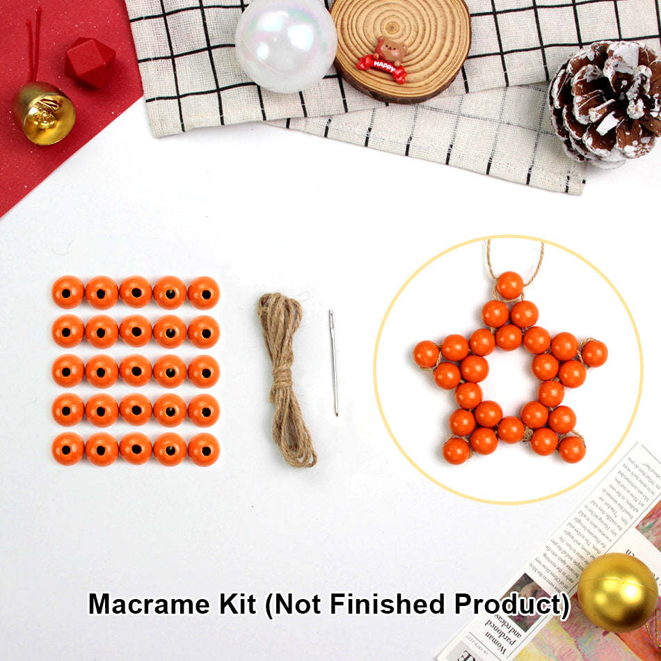 Macrame Kit Christmas Wooden Bead Star Weaving Kit | Single-Color Beads | Symmetrical & Plump | Multi-Scene Decor | Beginner-Friendly| Car/Home Use