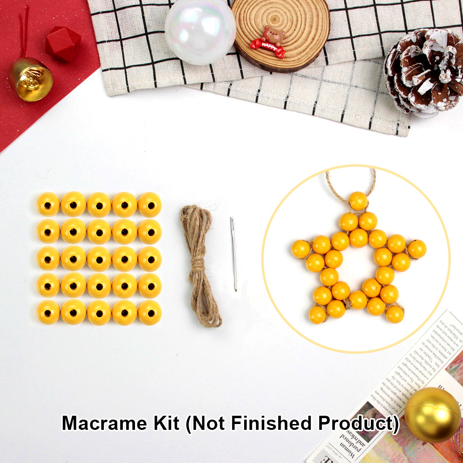 Macrame Kit Christmas Wooden Bead Star Weaving Kit | Single-Color Beads | Symmetrical & Plump | Multi-Scene Decor | Beginner-Friendly| Car/Home Use