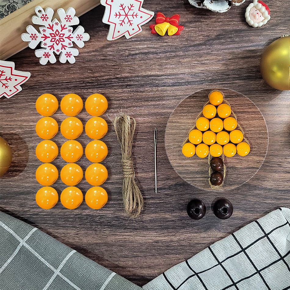 Christmas Wooden Bead Tree Weaving Kit Macrame Kit | Car/Home Use | 2-Color Beads (Exquisite Shape) | Holiday DIY Gift | Beginner-Suitable