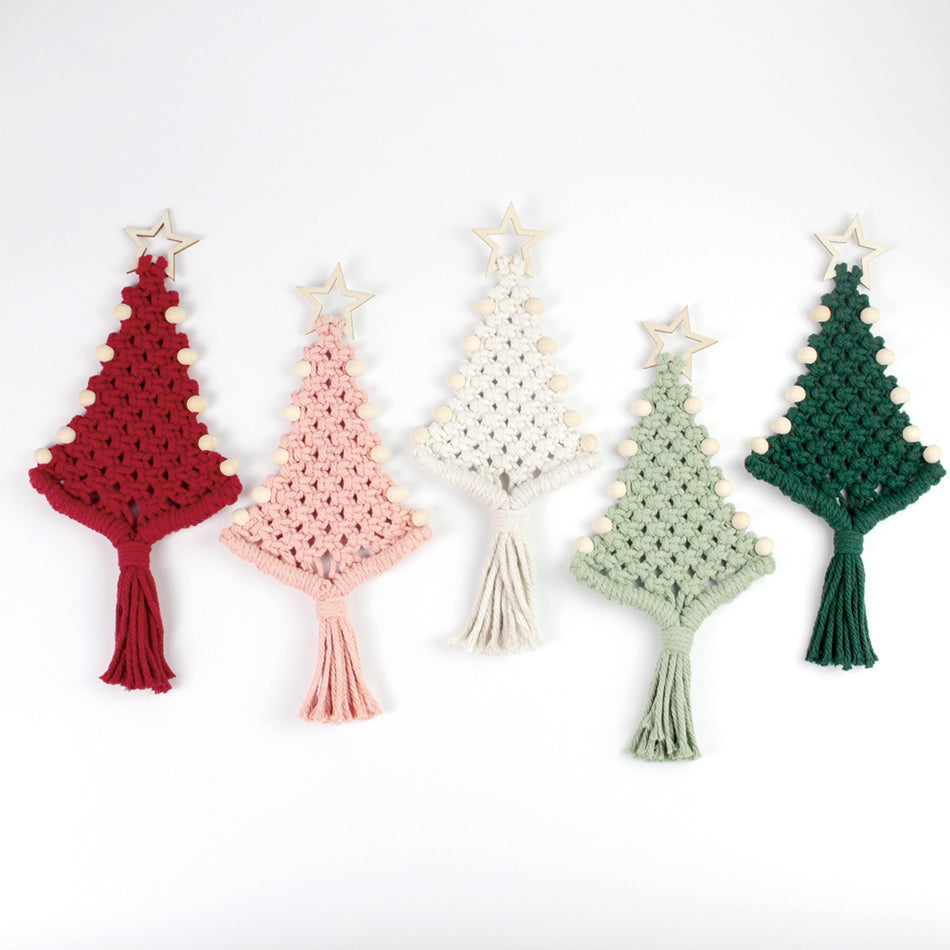 Christmas Tree Ornament Weaving Kit Macrame Kit | Car/Bag Pendant | Holiday DIY Gift | Beginner-Suitable Wooden Bead Christmas Tree