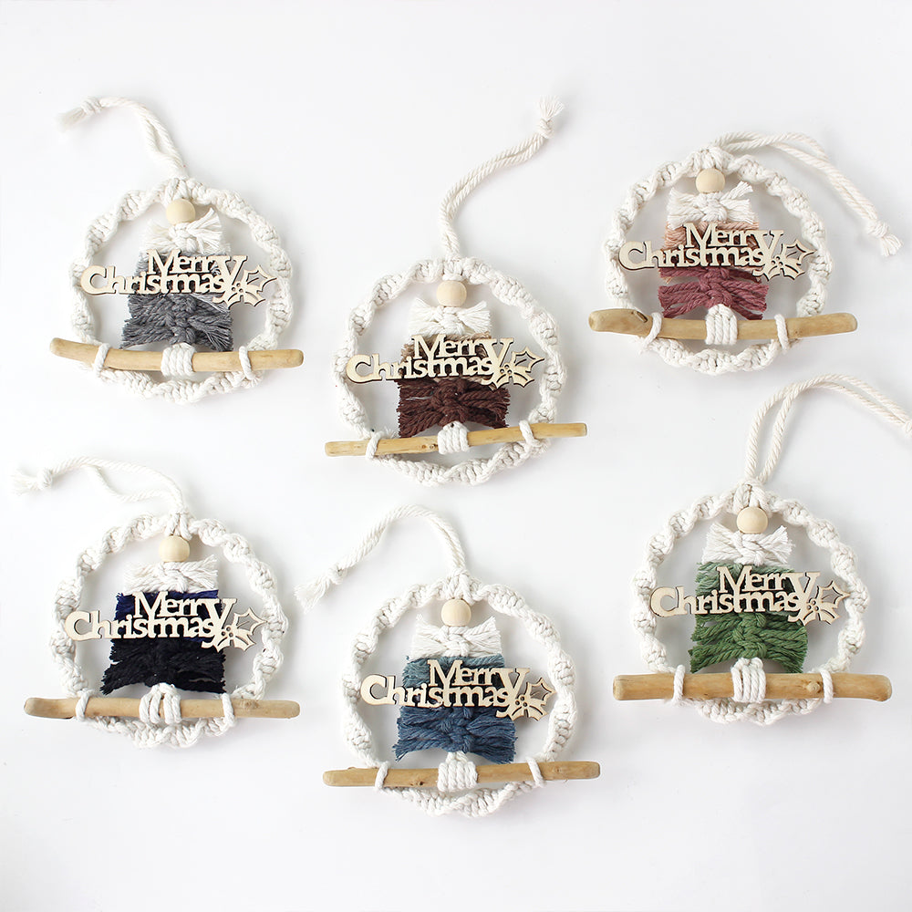 Gradient Christmas tree wreath weaving pendant material kit, macrame kit, Christmas decoration for cars, DIY accessories for bags, home holiday decorations for beginners