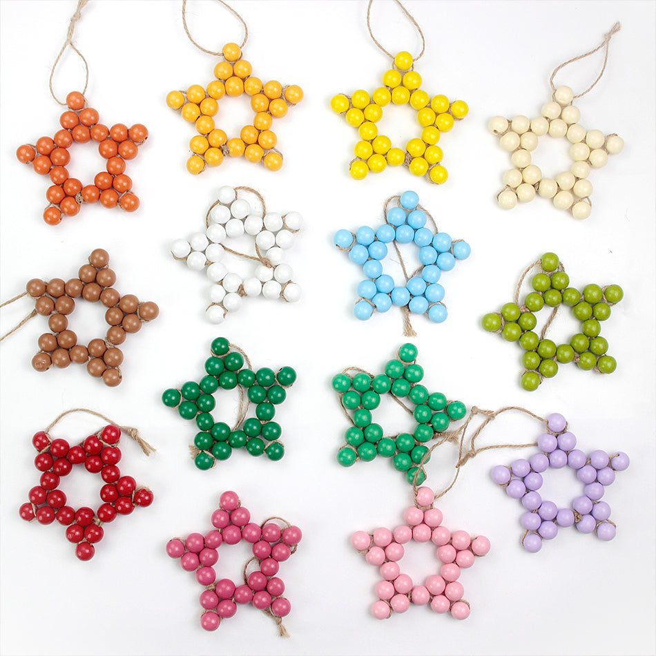 Macrame Kit Christmas Wooden Bead Star Weaving Kit | Single-Color Beads | Symmetrical & Plump | Multi-Scene Decor | Beginner-Friendly| Car/Home Use