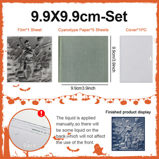9.9×9.9 Halloween Cyanotype Paper 5-Sheet Kit Cyanotype Set 1 Halloween Film Sun Art Paper Vintage Printing For Holiday Deco/DIY Gifting