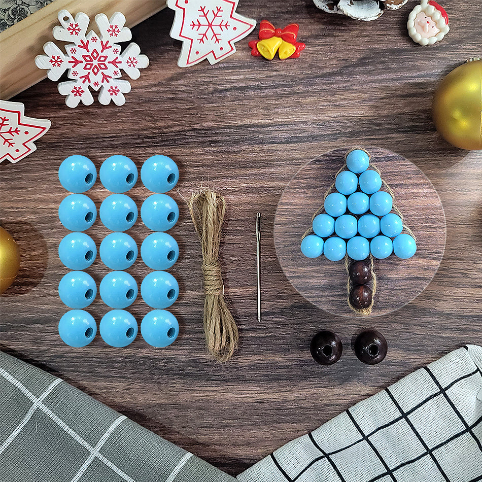 Christmas Wooden Bead Tree Weaving Kit Macrame Kit | Car/Home Use | 2-Color Beads (Exquisite Shape) | Holiday DIY Gift | Beginner-Suitable