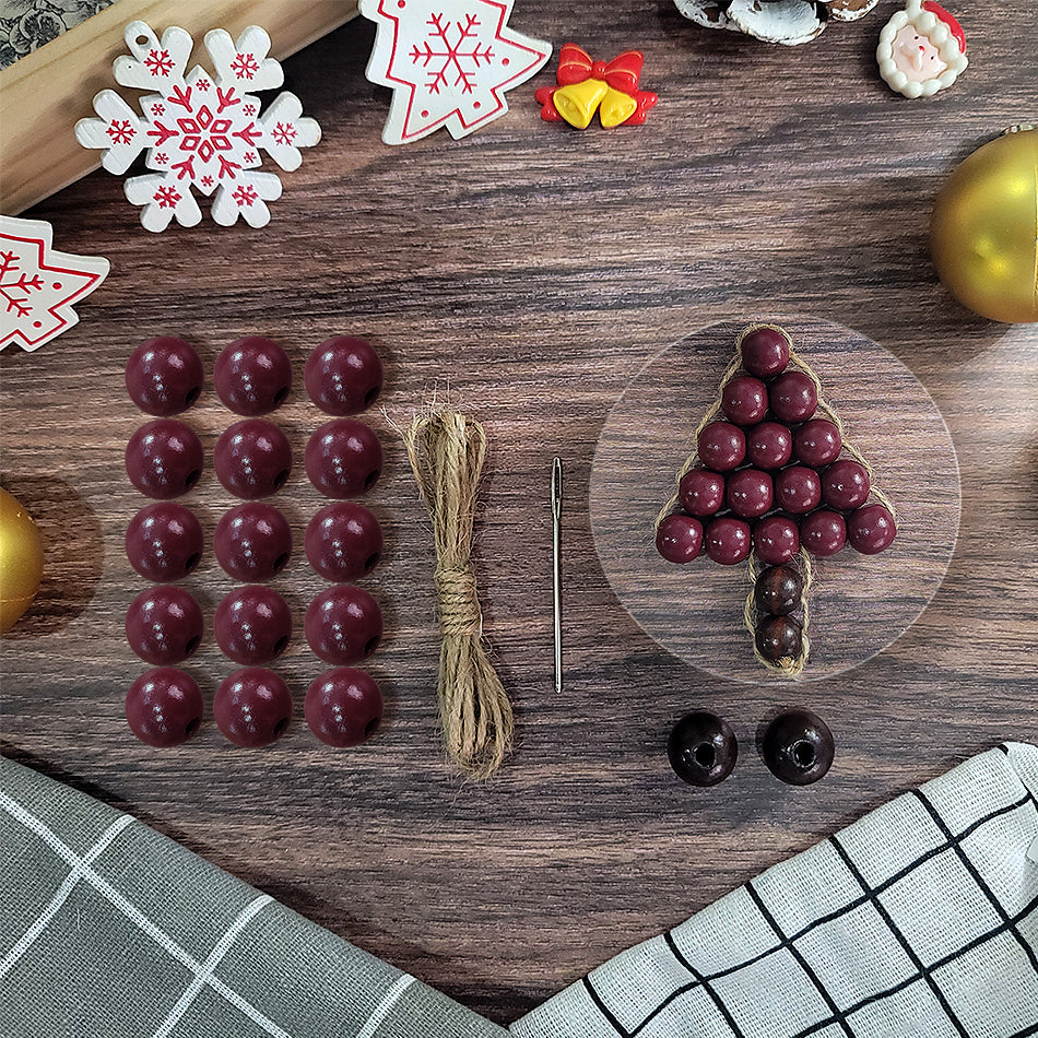 Christmas Wooden Bead Tree Weaving Kit Macrame Kit | Car/Home Use | 2-Color Beads (Exquisite Shape) | Holiday DIY Gift | Beginner-Suitable