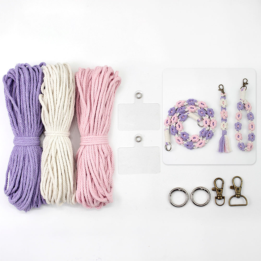 Macrame Kit Daisy Keychain Wristband Lanyard Combo Kit | Contrast/Fresh Colors | Anti-Lost String | Beginner Weavinggift wrapping