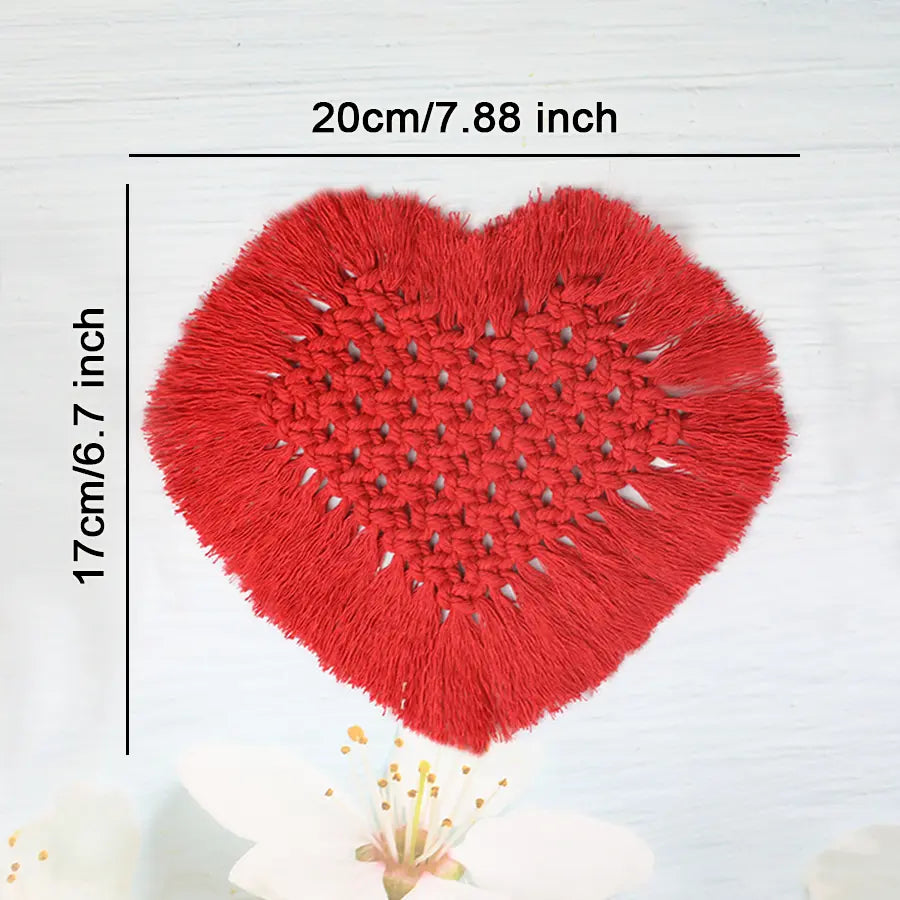 Macrame Kit for Beginners, Boho Heart Coaster DIY Kit, Table Home Decor Gift