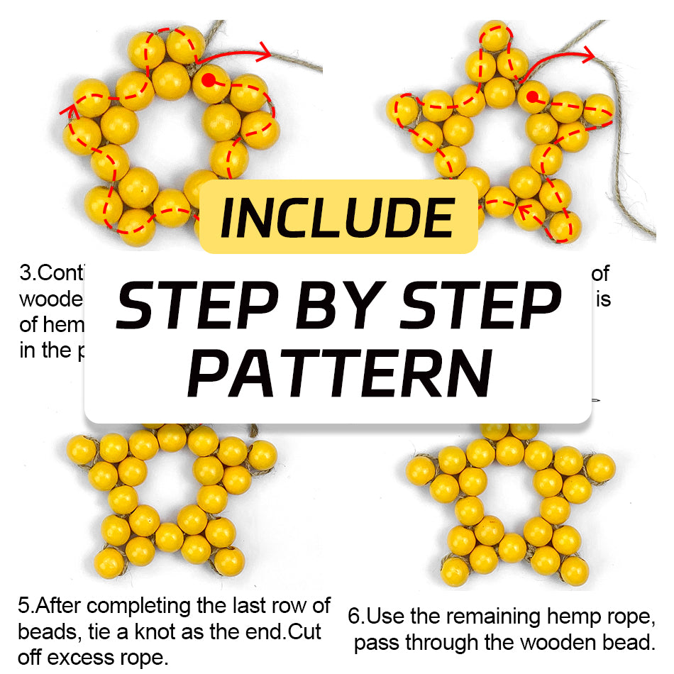 Macrame Kit Christmas Wooden Bead Star Weaving Kit | Single-Color Beads | Symmetrical & Plump | Multi-Scene Decor | Beginner-Friendly| Car/Home Use