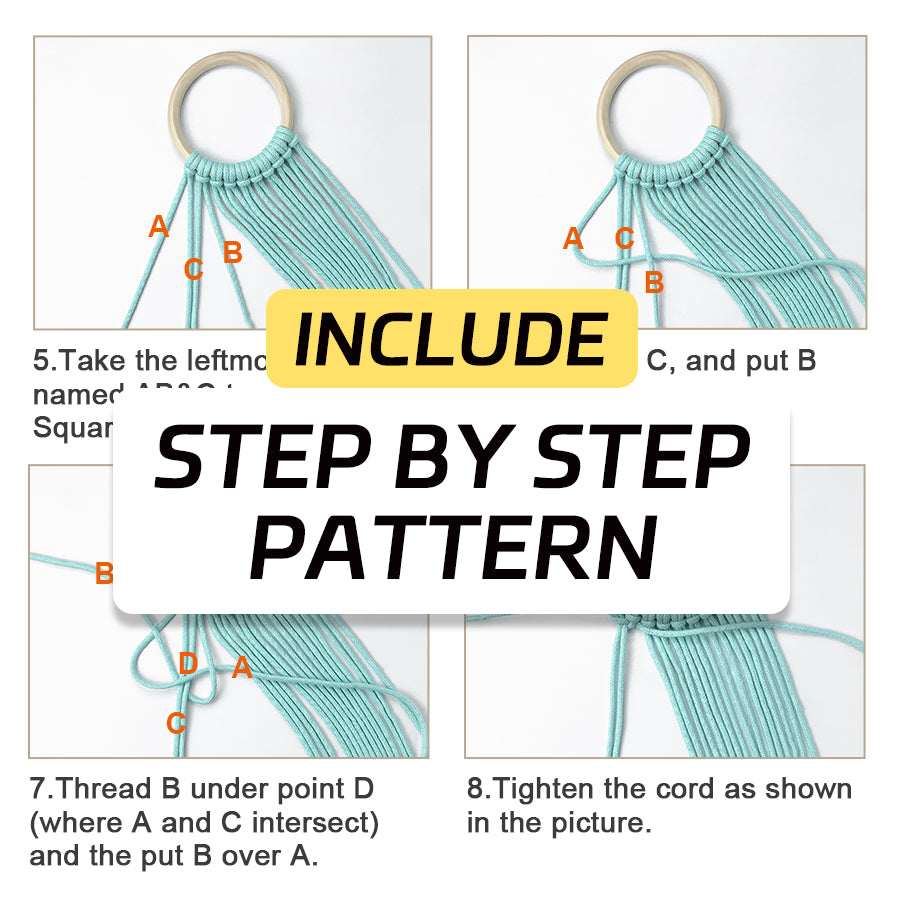 Macrame Kit Hollow Bag Weaving Kit | Dopamine Colors | Wooden Ring Handle | Commute/Outing Use | Beginner-Friendly