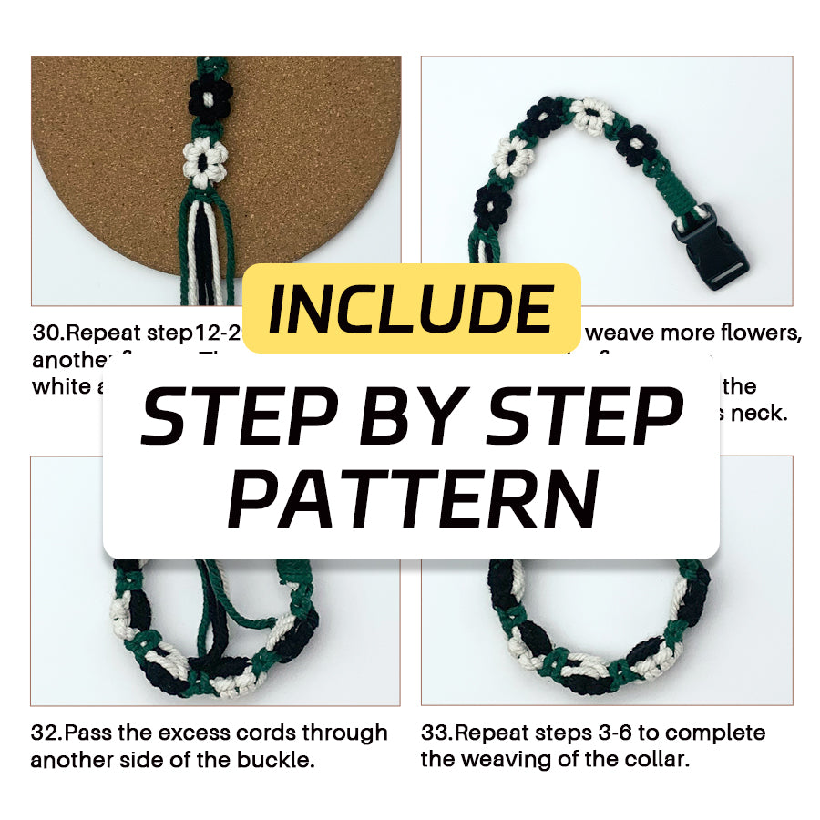 Macrame Kit Daisy Flower Pet Collar Weaving Kit | 3-Color Comfort Match | Adjustable Length | Pet Accessory | Beginner-Friendly