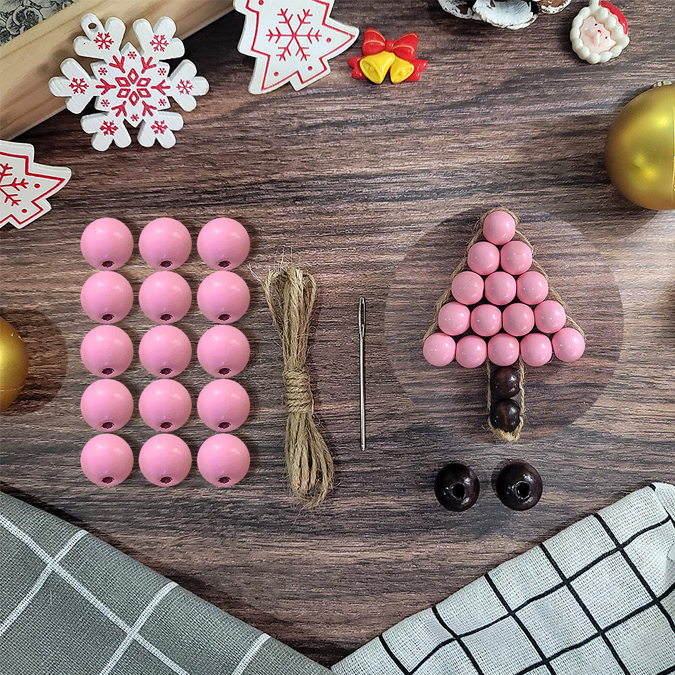 Christmas Wooden Bead Tree Weaving Kit Macrame Kit | Car/Home Use | 2-Color Beads (Exquisite Shape) | Holiday DIY Gift | Beginner-Suitable