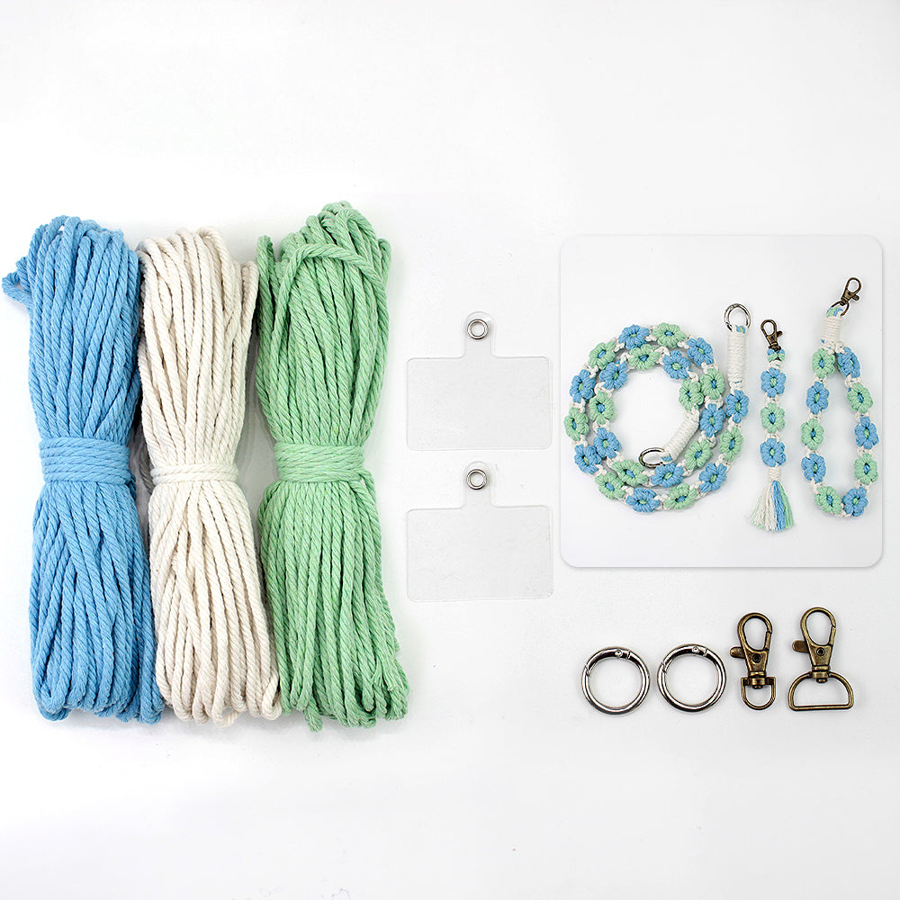 Macrame Kit Daisy Keychain Wristband Lanyard Combo Kit | Contrast/Fresh Colors | Anti-Lost String | Beginner Weavinggift wrapping