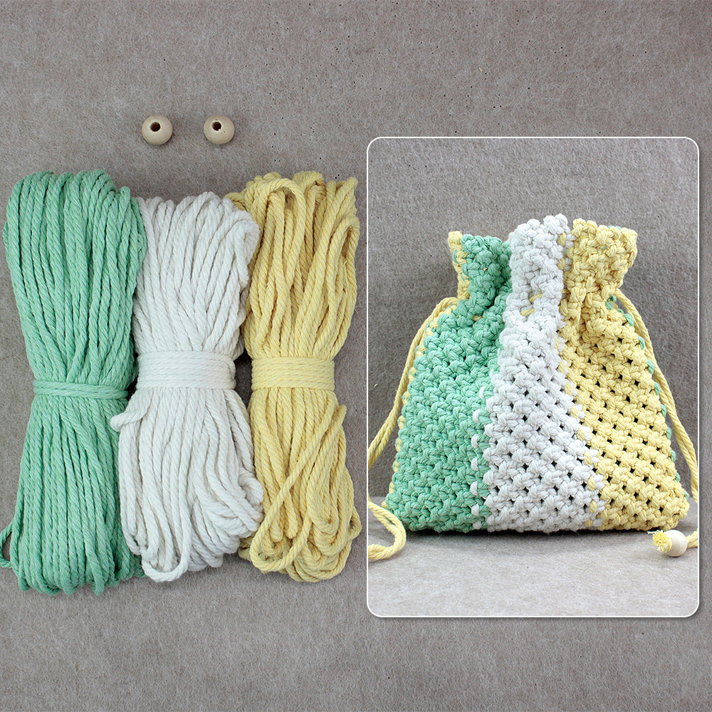 Macrame Kit Fortune Bag Storage Weaving Kit | 3-Color Patchwork | Drawstring Closure | Beginner-Friendly | Bead Accent | DIY Gift