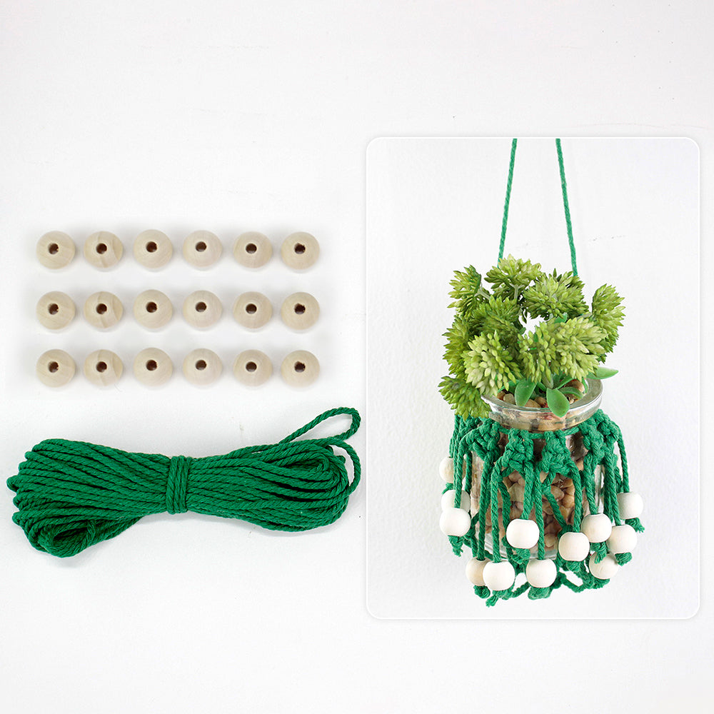 DIY Enthusiasts Mini Storage Hanger Macrame Kit | Cute Wooden Bead Plant Net Bag Weaving Kit | Home Decoration Hanging Basket