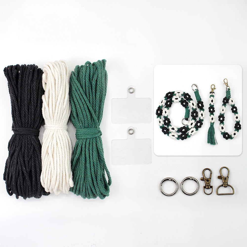 Macrame Kit Daisy Keychain Wristband Lanyard Combo Kit | Contrast/Fresh Colors | Anti-Lost String | Beginner Weavinggift wrapping