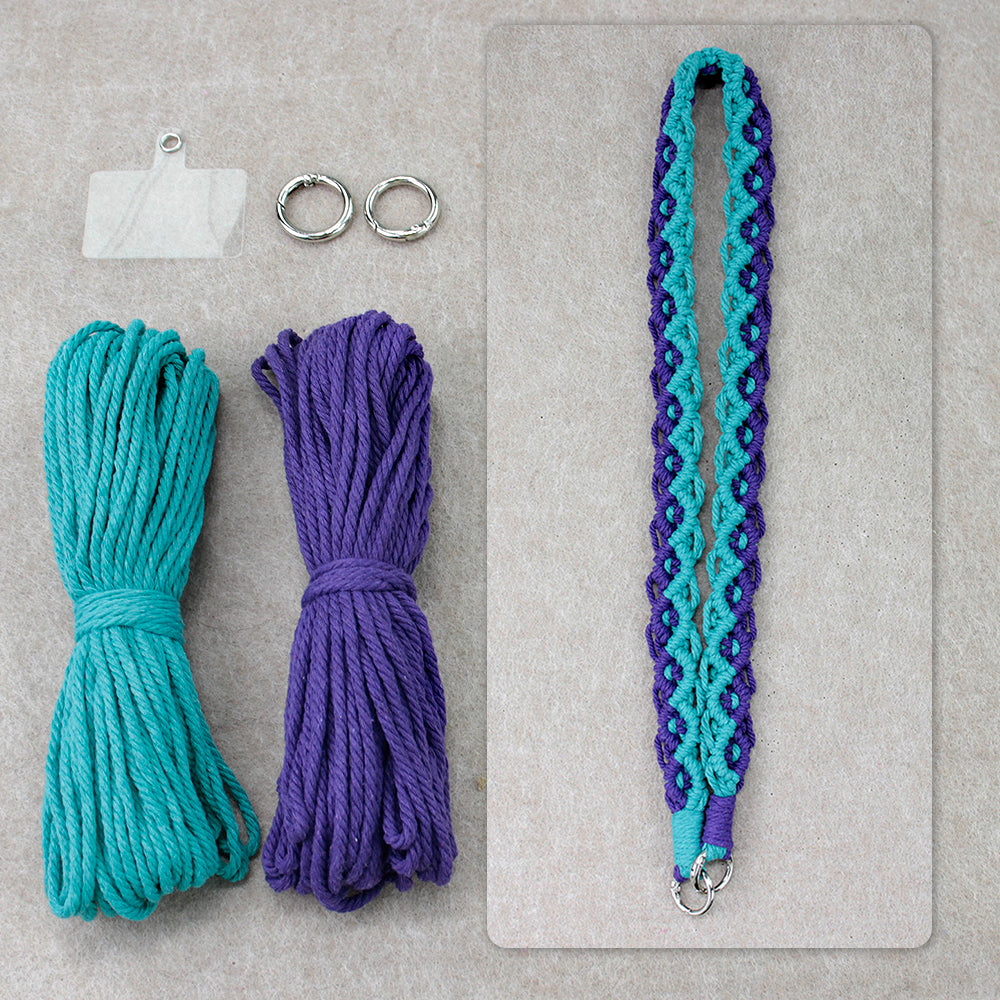 Macrame Kit Diagonal Curl Knot Phone Lanyard/Keychain Kit | Dopamine Contrast Colors | Camera Strap/Bag Strap | Beginner-Friendly
