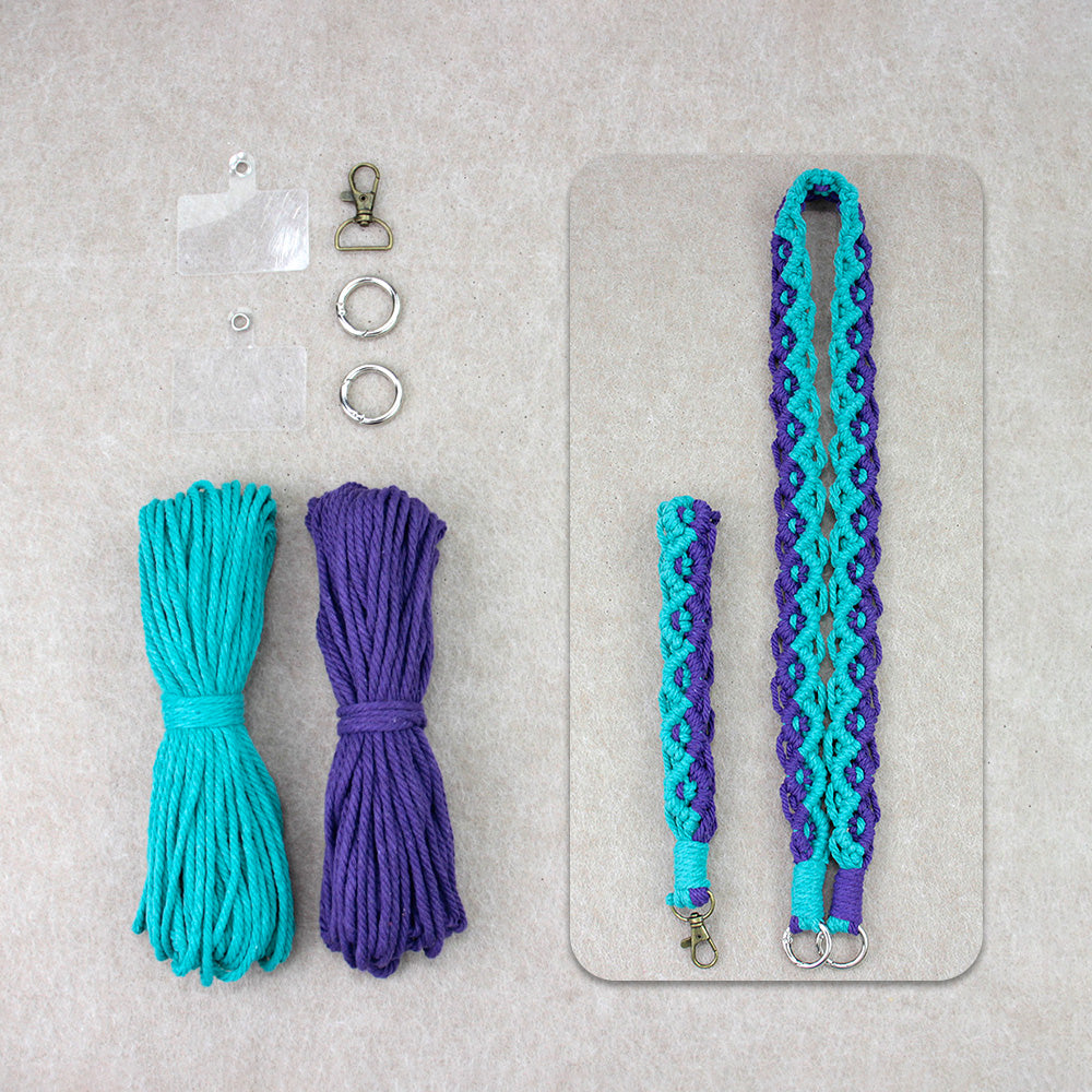 Macrame Kit Diagonal Curl Knot Keychain Combo Kit | Phone Wristband/Lanyard | Anti-Lost String | Beginner Weaving Lanyard